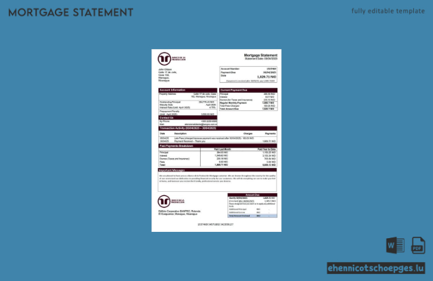 Nicaragua Banco de la Produccion Hypothekenabrechnung Word- und PDF-Beispielvorschau